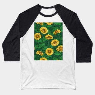 Yellow Zinnias on dark green Baseball T-Shirt